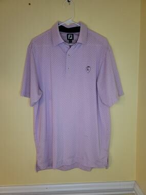 Footjoy FJ Light Pink Black Poka Dot Golf Polo Short Sleeve Mens M